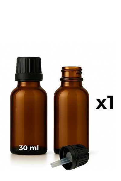 Seray Cam زجاجة سيروم زجاجية كهرمانية سعة 30 مل + غطاء أسود مع قطارة داخلية