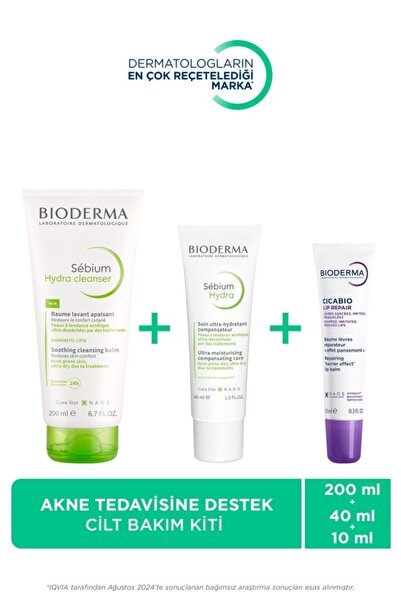 Bioderma Sebium İzokit Set - Sebium Hydra Cleanser 200 ml + Sebium Hydra 40 ml + Cicabio Lip Repair