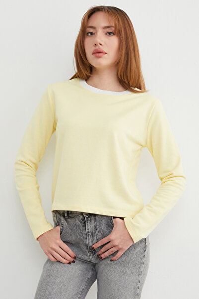 Fulla Moda 3 Thread Ribbed Sweatshirt with Ribbed Neckline