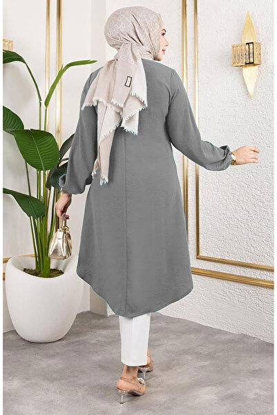 sefamerve Button Detailed Aerobin Tunic 0175-12 Light Gray