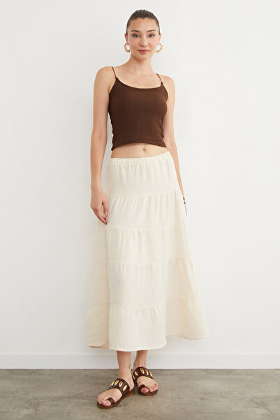 Fulla Moda Λινό φούστα με ελαστική μέση