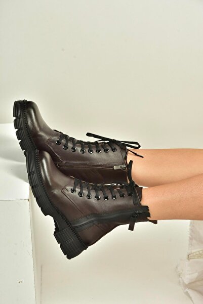 Fox Shoes V555589103 Μπότες με κορδόνια από γνήσιο δέρμα καφέ