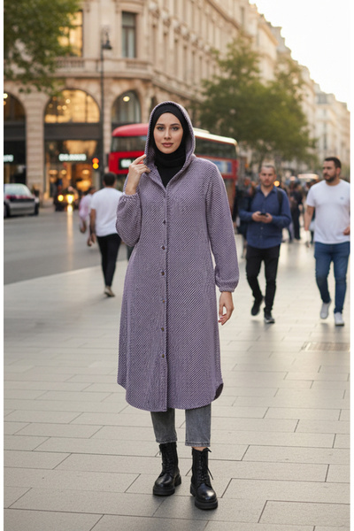 sefamerve Καπέλο με με κουκούλα κουμπιά 0201-01 Λιλά