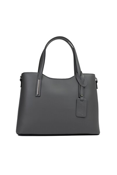 Posete Fagaras Daniela Leather Purse - Grey - Dark, 2 Compartments, 5 Pockets, Non-Adjustable Strap 104 cm