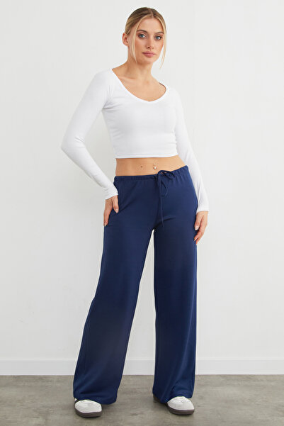 Fulla Moda Wide Leg Modal Pants with Tie Waist