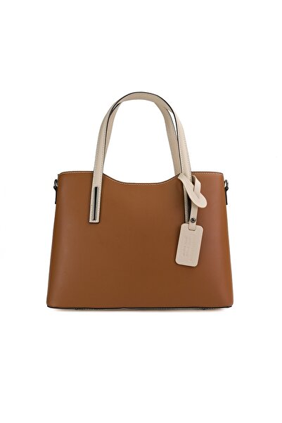 Posete Fagaras Daniela Leather Purse - Cognac - Beige, 2 Compartments, 5 Pockets, Non-Adjustable Strap 104 cm