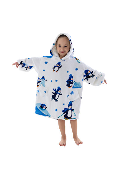 OEM Blanket with Sleeves for Children 4-8 Years, Sweatshirt Type, Hood and Pockets, Flannel Fleece, Polyester