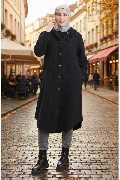 sefamerve Καπέλο με με κουκούλα κουμπιά 0201-05 Μαύρο