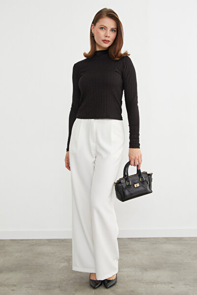 Fulla Moda Mock Neck Wrinkled Fabric Blouse