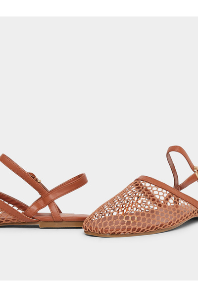 Styli Brown Mesh Netting Ankle Strap Sandals