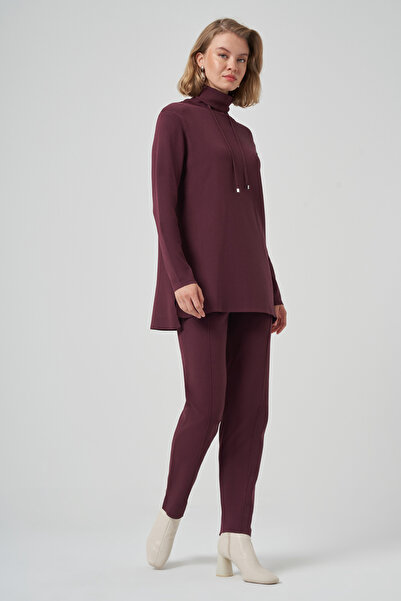 Nuss Mock Neck Sweat Pant Trouser Knitwear Set 1353 Claret Red