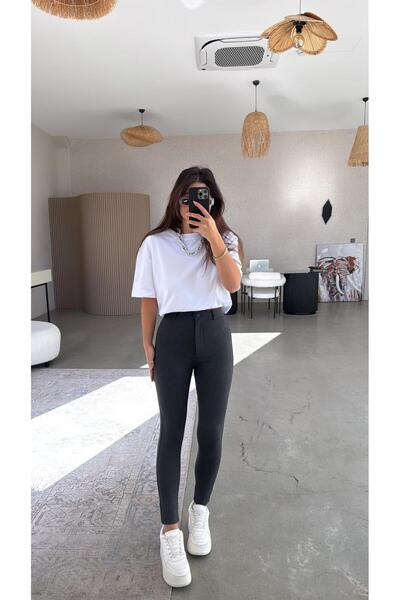 Buket Teke Anthracite Matte Buttoned Steel Leggings Trousers