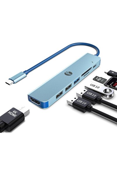 VCOM 7-in-1 USB C Hub Docking Station, 4K@30Hz HDMI, 100W PD, SD/TF, 1xUSB 3.0, 2xUSB 2.0