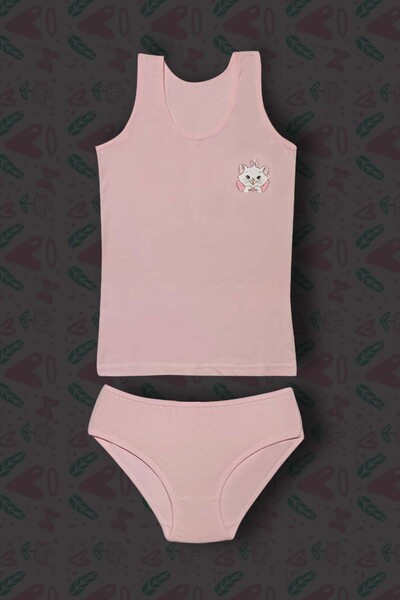 GRI MOR TEKSTIL 3-Piece Girls' Cotton Cat Printed Laundry Set