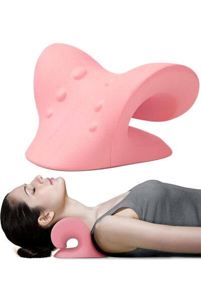 RESTCLOUD Neck & Shoulder Relaxation Pillow — Neck Traction, Pain Relief, Spine Alignment (Pink)