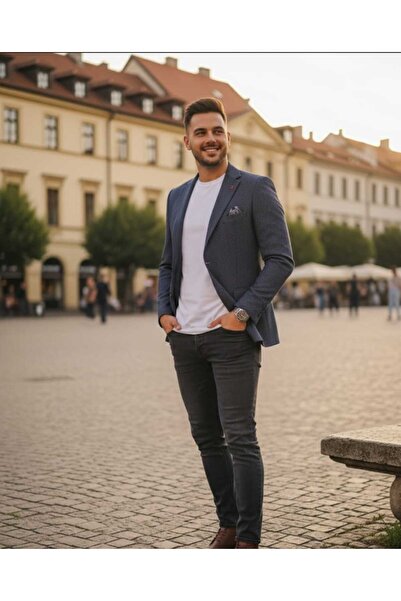 güncüoğlu Balik Sirti Patterned Two Button Double Slit Men's Single Jacket