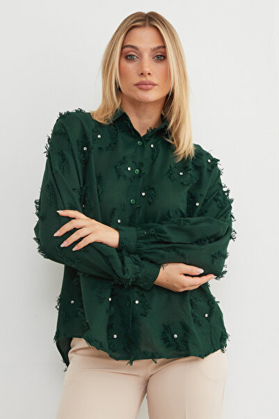Fulla Moda Stone-Embroidered Tassel Casual Shirt