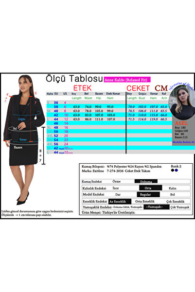 EXİTLİNE Women's Classic Navy Blue Suit with Pockets, Brooch, Lined Comfortable Fabric Skirt and Jacket