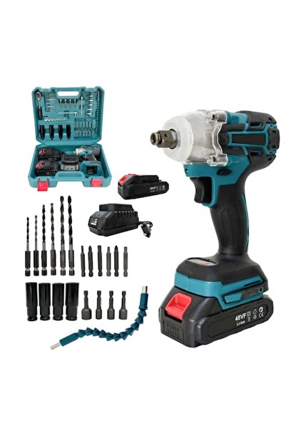 HAPPY JOKER Set șurubelniță cu impact fără fir, 48V, 350 Nm, 2 baterii, 40 de accesorii, statie de încărcare