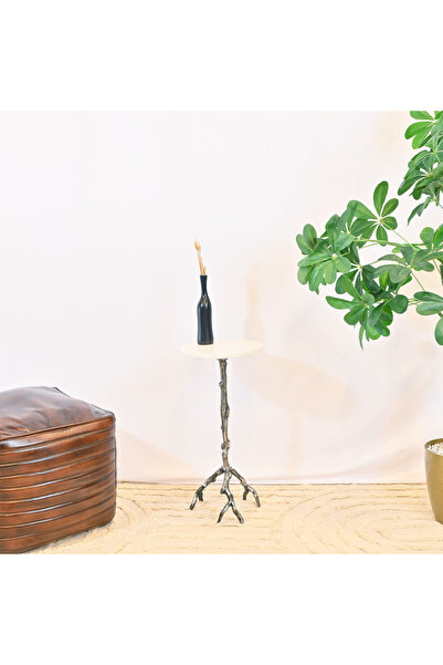 Crafted by Lifestyle Marble Top Side Table with Textured Legs