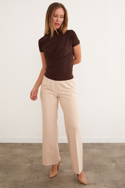 Fulla Moda Draped High Collar Blouse