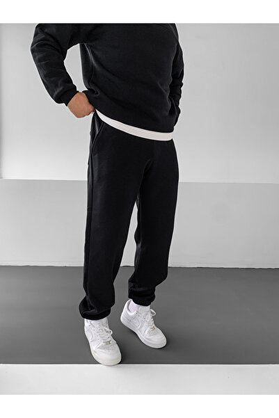 NO1 KONSEPT Μαύρο Premium επένδυση fleece Πλεκτό Σετ Φόρμας με 3 Κλωστές