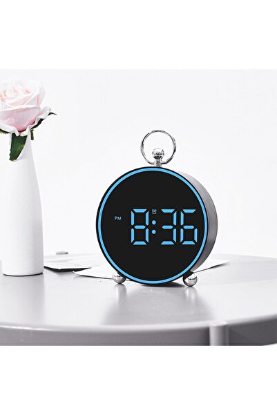 Welora Digital Desk/Wall Clock with Alarm, Snooze, LED Light, Night Mode, Voice Control, USB (Blue)