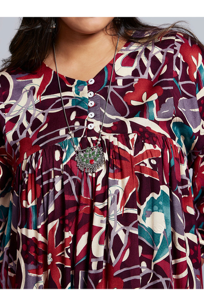 Globus By Styli Plus Size Multi All Over Print Fusion Midi Dress