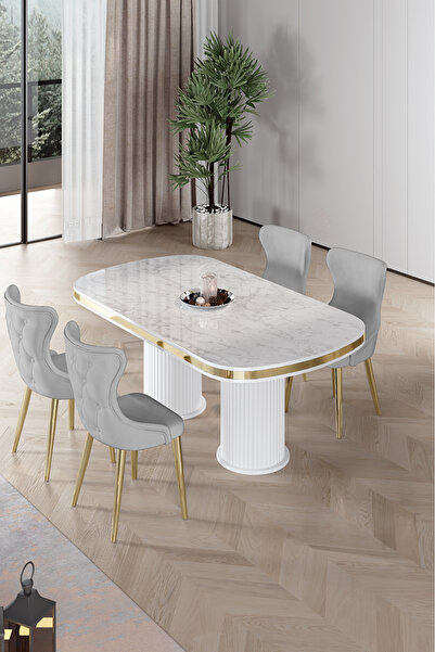 Canisa Galya Serisi Lak Panel 90x168 Sabit Beyaz Mermer Desen Mutfak Masa Tak...