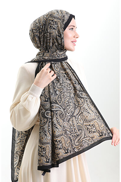 sefamerve Karaca Patterned Mio Shawl 82011-09 Black Gold