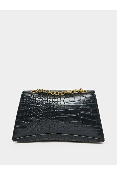 Styli Croc Skin Gold Chain Strap Detail Shoulder Bag