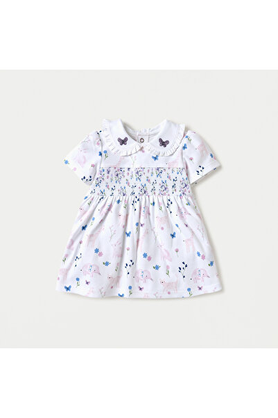 Juniors All-Over Print A-line Dress with Peter Pan Collar