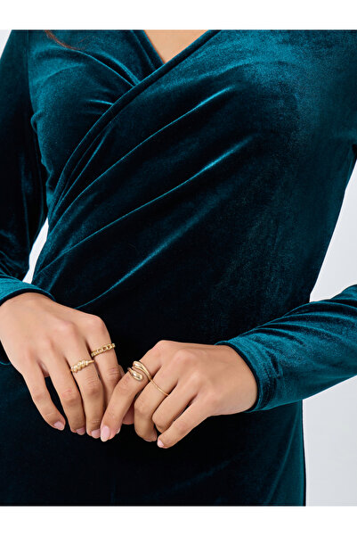 Styli Teal Velvet Look Wrap Front Maxi Evening Dress