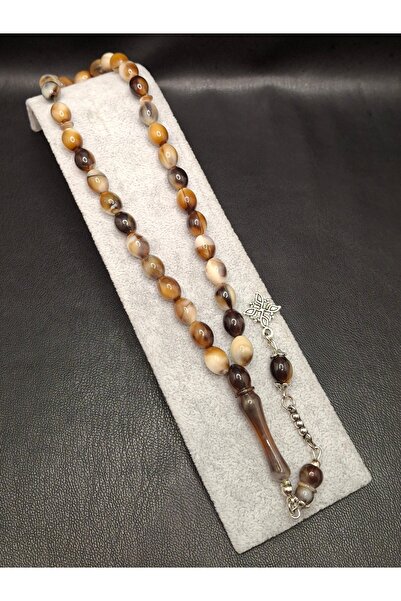 Han Ticarethane سبحة من حجر الكهرمان البني المزخرف بنقوش فسيفسائية