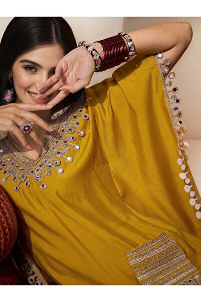 Ishin By Styli Yellow Silk Blend Kurta and Pants Set