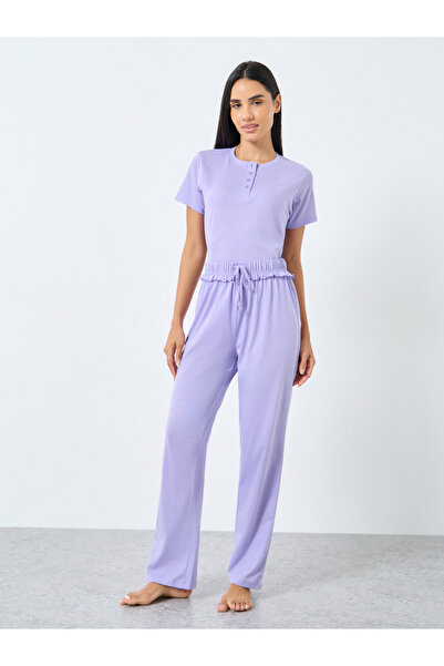 Styli Lilac Knitted T-Shirt and Pyjama Set