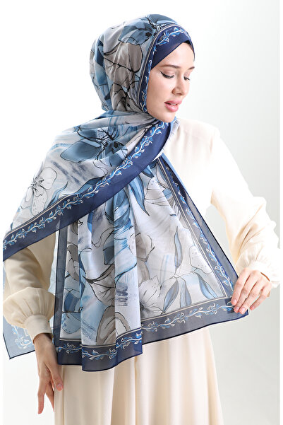 sefamerve Şal din mătase franceză Hanzade 70330-08 Bleumarin Indigo