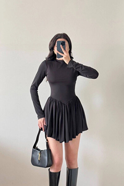 Eka Γυναικείο Μαύρο Φόρεμα Μπαλόνι από Ύφασμα Diver 1041-2717