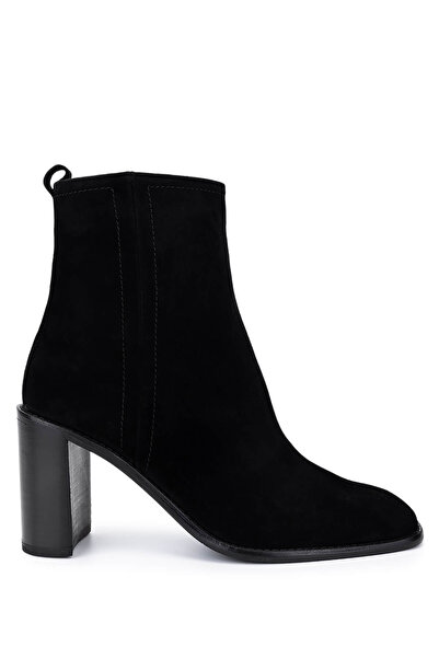 Tamer Tanca Women's Genuine Leather Black Suede Heeled Boots