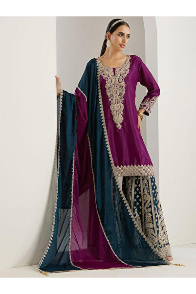 Ishin By Styli Purple Kurta with Pant and Dupatta Set