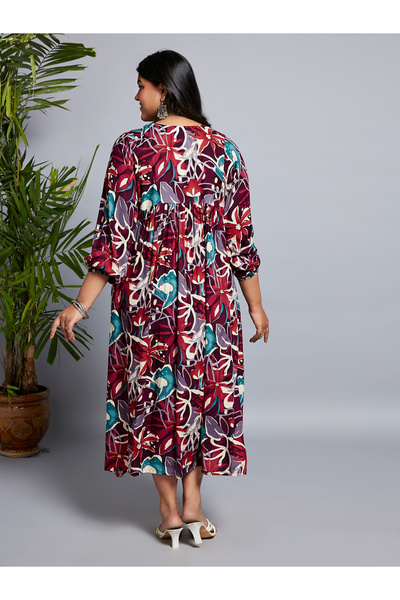 Globus By Styli Plus Size Multi All Over Print Fusion Midi Dress