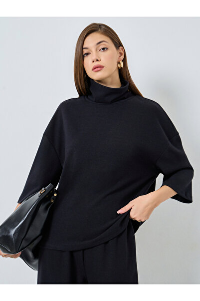 Styli Black Oversized Winter Knit Top and Pants Co-Ords
