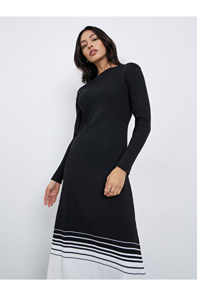 Styli Color Block Long Sleeves Sweater Midi Dress