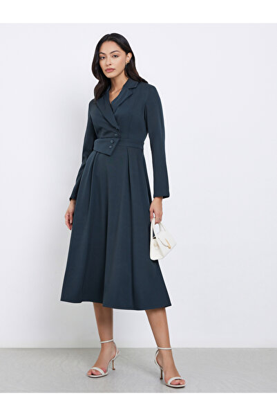 Styli Teal Long Sleeves Midi Blazer Dress