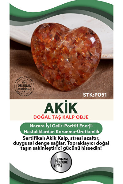 OSMANLI DEĞERLİ TAŞ Sertifikalı Akik Doğal Taş Kalp Obje P051