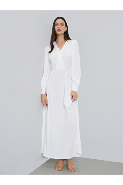 Styli White Balloon Sleeve A-Line Maxi Dress