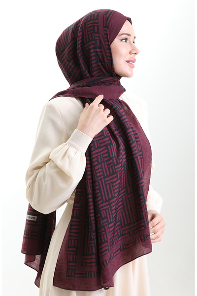 sefamerve Karaca Natural Fiber Shawl 82008-01 Plum Black