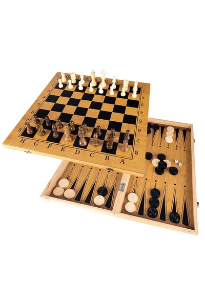 SERSIMO Wooden chess and backgammon game, 48x48 cm, all pieces included, brown