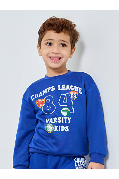 Styli Boys Blue Varsity Print Sweatshirt and Joggers Set