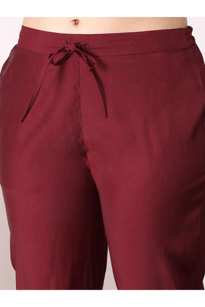 Ishin By Styli Maroon Viscose Kurta and Pants Set
